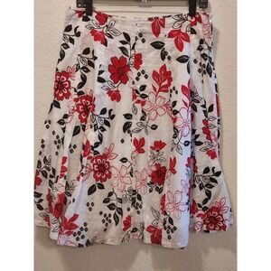 JKLA California Size XL Red Black & White Floral‎ Flared Paneled Skirt